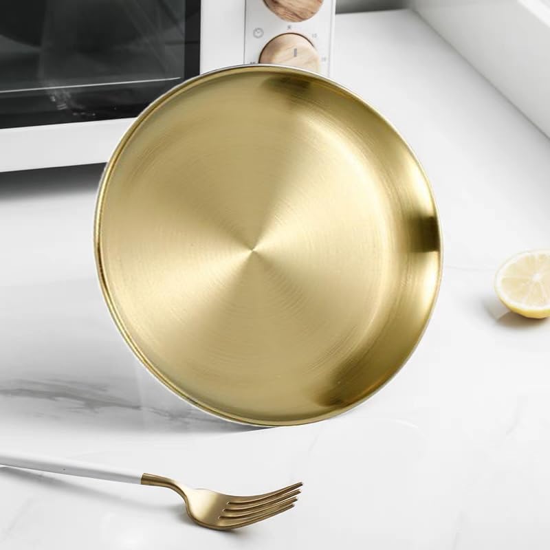 Skiennix 304 Stainless Steel Western Food Plate - Elegant Gold BBQ & Dessert Buffet Dish
