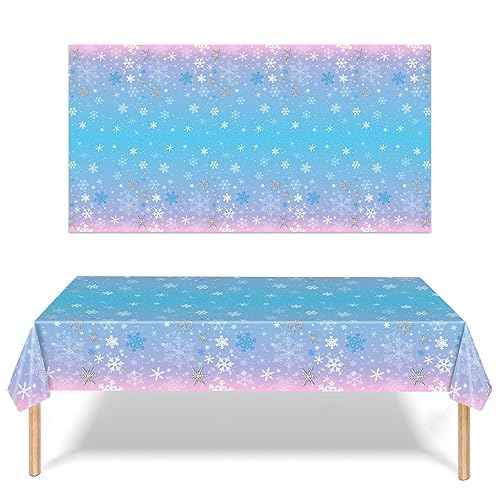 PHOGARY 3 Pieces Christmas Snowflake Tablecloth Birthday Party Decorations Supplies Winter Snowflake Table Cloths for Winter Wonderland Decorations Frozen Party Favors 51 x 86 Inch
