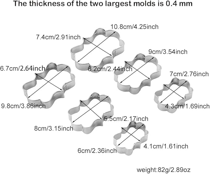 MrCookie Plaque Shaped Cookie Cutters Set - 6 Stainless Steel Nesting Baking Tools, Variation 2