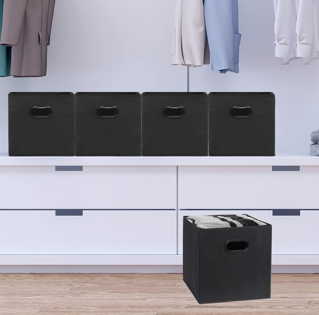 Simple Houseware Foldable Cube Storage Bins - 11-Inch Black Fabric Organizers with Handles | 6-Pack for Closets & Shelves