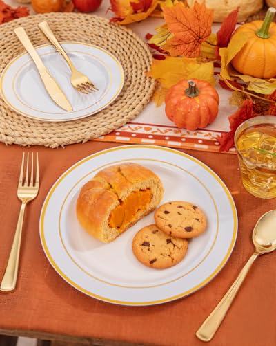 bUCLA Gold Disposable Dinnerware Set 600pcs - Includes Plates, Cups, Cutlery for Party & Events