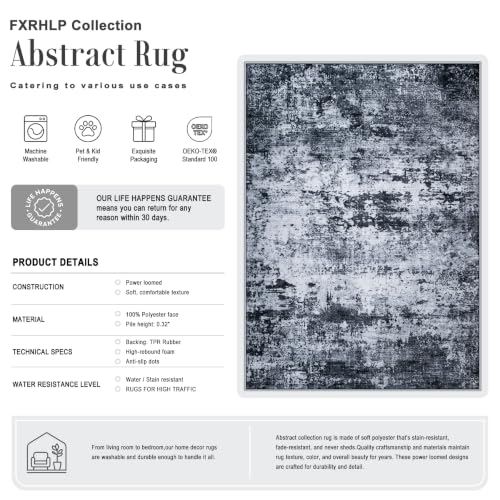 FXRHLP 6x9 Black Washable Indoor Area Rug for Living Room, Modern Non-Slip Carpet