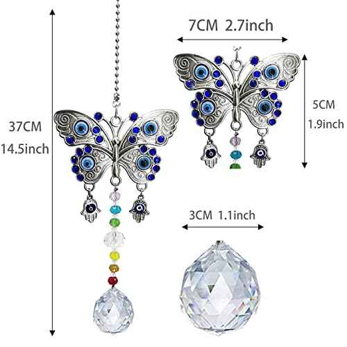 Window Hanging Suncatcher with Crystal,Blue Butterfly Garden Hanging Rainbow Maker Ornament (Butterfly)