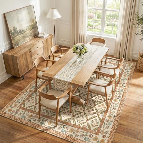 8x10 Terracotta Vintage Floral Washable Area Rug for Living Room