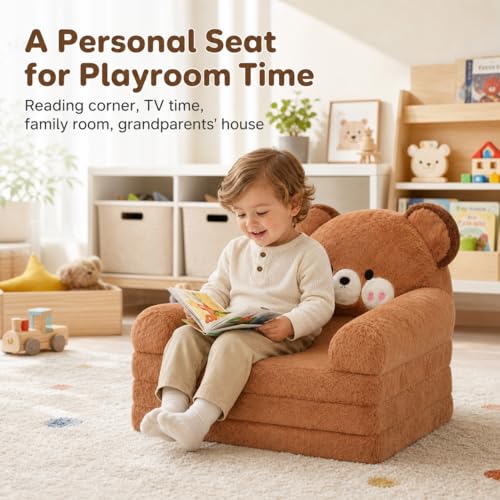 MONKISS Kids Couch Brown Bear 2-in-1 Toddler Sofa & Floor Chair