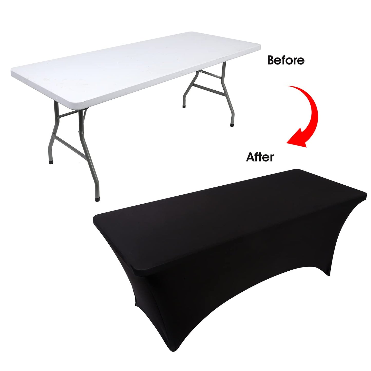BDDC Table Covers for 6 Foot Tables, Black Washable and Wrinkle Resistant Stretch Tablecloths Rectangle 6ft for Events, Wedding, Banquets, Parties