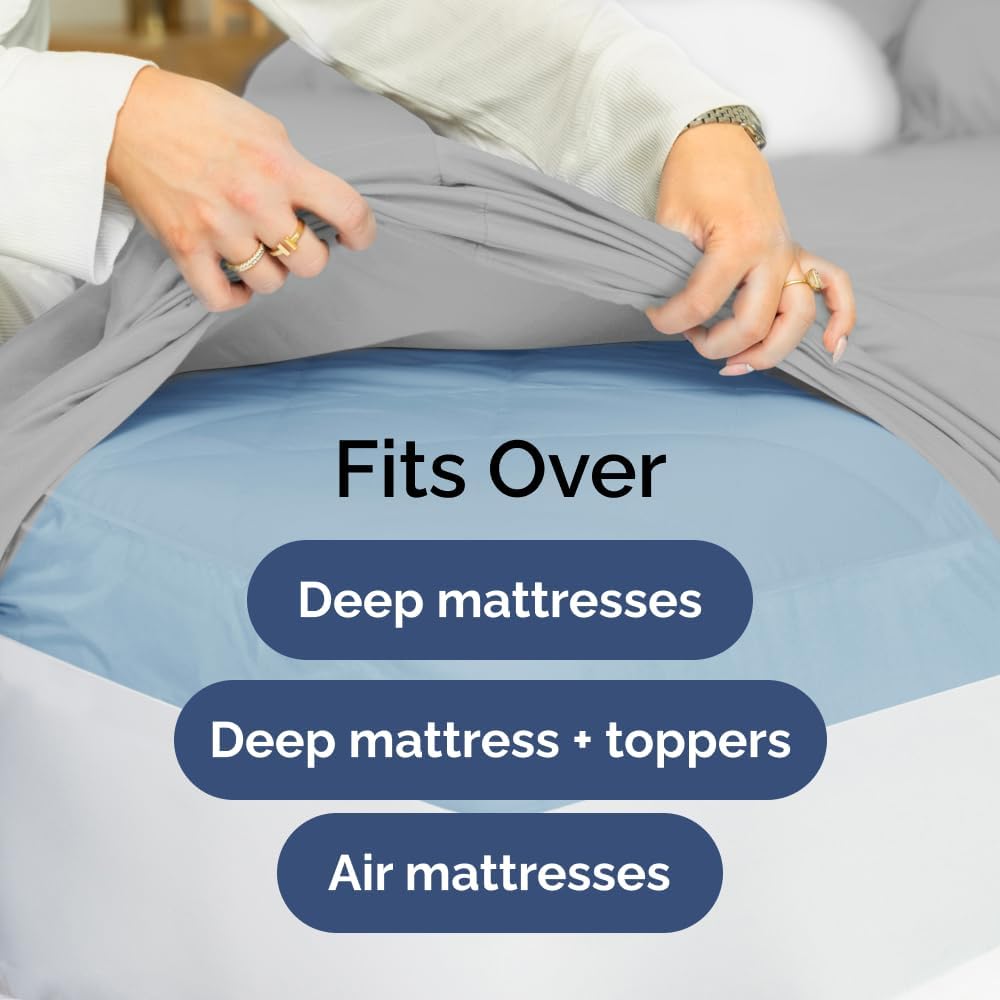 Skiennix Extra Deep King Sheet Set - 6-Piece Breathable Cooling Bedding - Soft, Wrinkle-Free French Grey