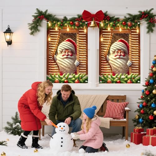 Santa Claus Xmas Window Cover Banner 31x47 Inches Polyester Holiday Decor