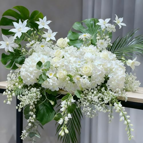 Ivory Faux Hydrangea Flowers Bulk - 100 Pcs Artificial Silk Flowers with Stems for Wedding & Home Decor