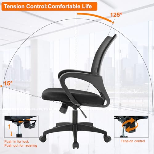BestOffice Black Ergonomic Mesh Office Chair Pack of 2 - Mid-Back Swivel Desk Chairs
