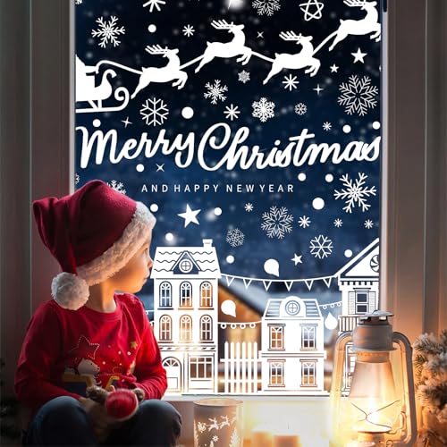 Large Christmas Window Clings 10 Sheets - Reusable PVC Snowflake Décals for Glass Windows, Mirrors, Doors