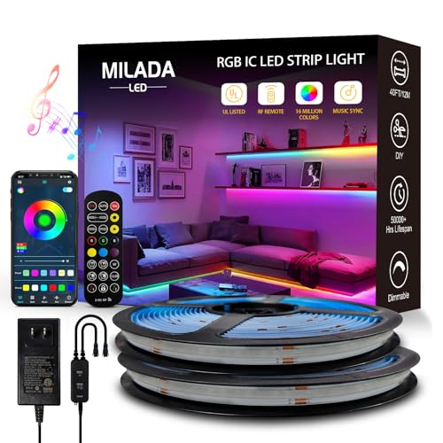 RGBIC 40FT Smart COB LED Strip Lights Color Flowing Light with App & Remote - Music Sync, Vivid Colors