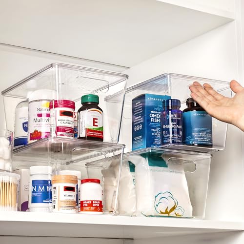 Stackable Clear Storage Bins with Lids & Handles - Large 11x7.5x6 Inches - 12 Pack