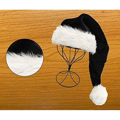 Black Santa Hat for Adults, Black & White Deluxe Adults Santa Hat for Black Christmas Theme New Year Festive Holiday Party Supplies