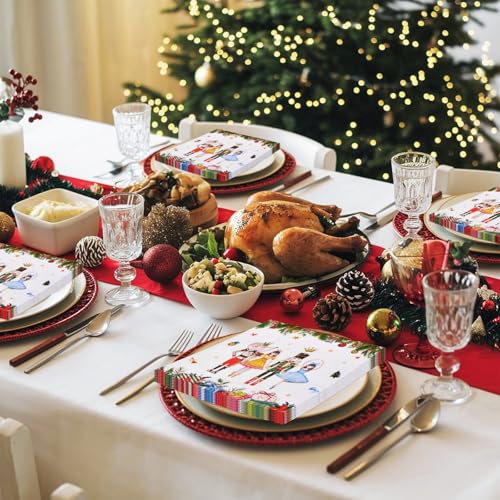 Christmas Ballet Napkins - White and Green 50 Count Holiday Party Disposable Paper