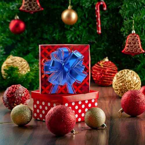 Uintoon 12Pcs Pull Bow Gift Wrapping Christmas Gift Bows Blue Ribbon Pull Flower Bows for Wedding Valentine's Day Party Birthdays Holidays Gift Wrapping Bows