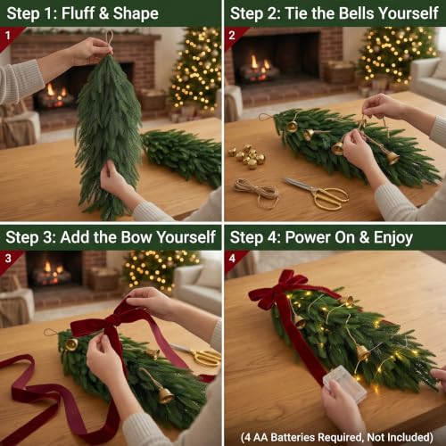 Green 2-Pack 36" Norfolk Pine Christmas Teardrop Swag with LED Lights - Holiday Decor