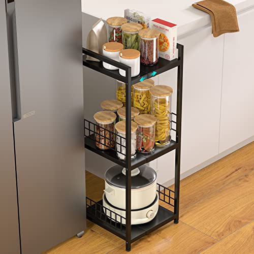 Expandable 3-Tier Metal Shelving Unit Black - Narrow Freestanding Storage