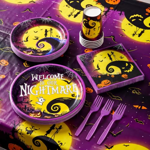 Halloween Party Decorations Kit 129-Piece Purple & Black Set with Dinnerware & Balloons