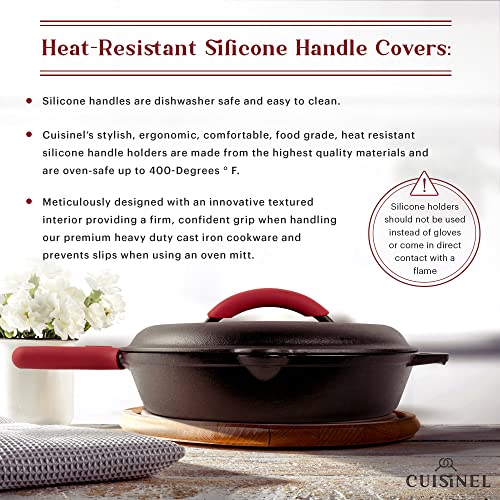 Cuisinel 12-inch Cast Iron Skillet with Lid - Pre-Seasoned Frying Pan Set with Silicone Handles & Lid Holders