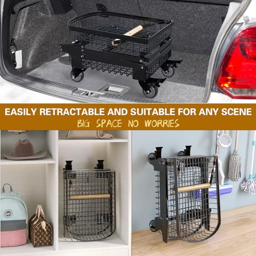 Foldable Shopping Cart with Wheels for Groceries, Camping & Laundry - Heavy Duty Utility Trolley