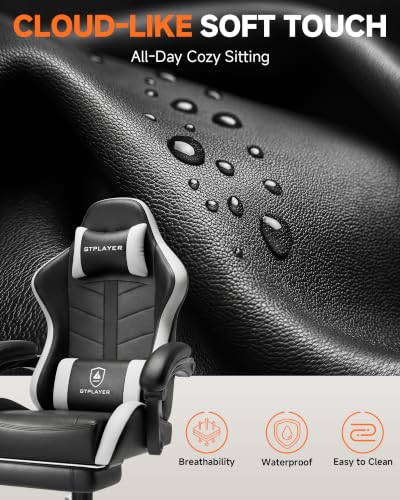 GTPLAYER Gaming Chair for Adults with Footrest - Pearl White 08