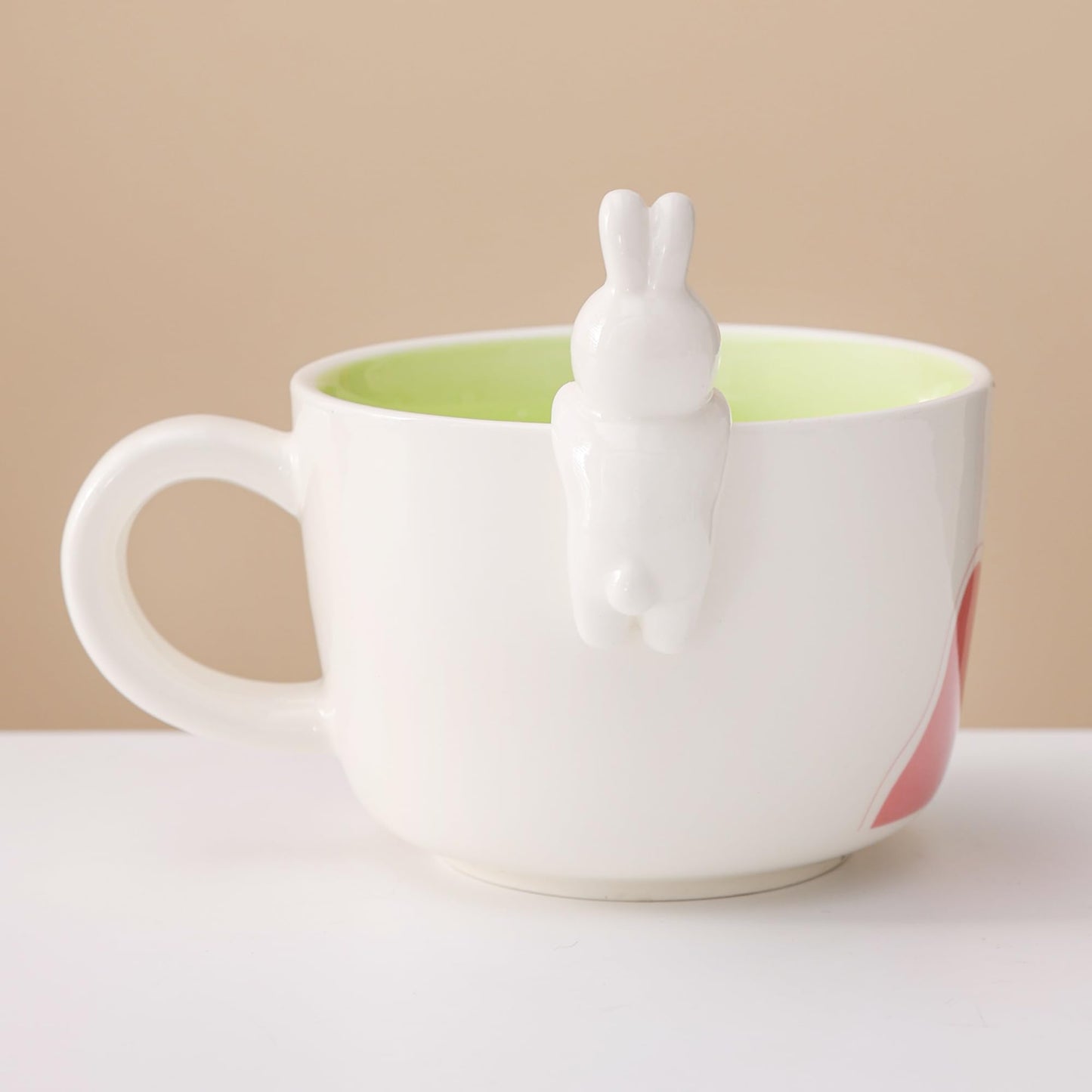 lpylxingyan 10oz Cute 3D Animal Coffee Mugs: Funny Handmade Ceramics Cups with Rabbit, Cow, Sloth, Fox, Lion for Kids Gift. (rabbit for easter day)