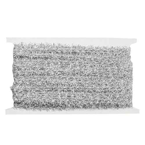 20 Yards 1/2 Inch Silver Christmas Tree Tinsel Garland Wired Mini Thin Metallic Foil Twist Trim Xmas Glitter Fluffy Ribbon for Sewing Making Gift Wrapping DIY Christmas Tree Decor Supplies