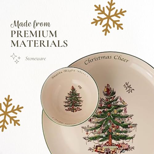 Spode Christmas Tree Chip & Dip Set - 12.5-Inch Holiday Serveware with Bowl
