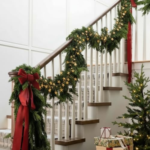 Leifide Golden Star Christmas Garland with Star Variation - 72 Inch Brass Decor