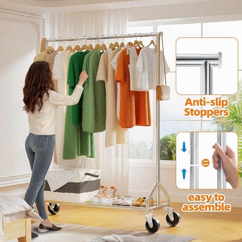 Heavy Duty Rolling Clothes Rack with Shelves - Supports 450 lbs, Portable Wardrobe for Closet & Commercial Use