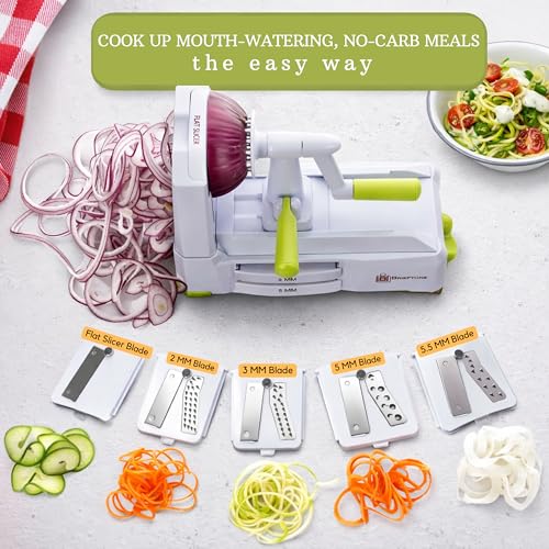 White 5-Blade Vegetable Spiralizer & Noodle Maker - Brieftons Kitchen Tool