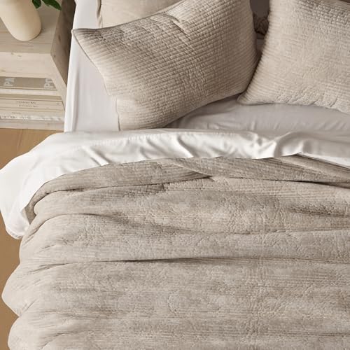 EverGrace Full/Queen Velvet Quilt Set with Channel Design - Urban Taupe, 90x92"