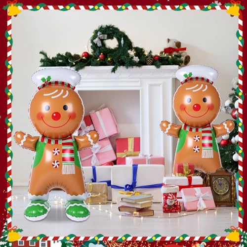 Gingerbread Man 2 Pcs 61-Inch Foil Balloons with Base - Cinnvoice Holiday Party Decorations (Gingerbread Man)