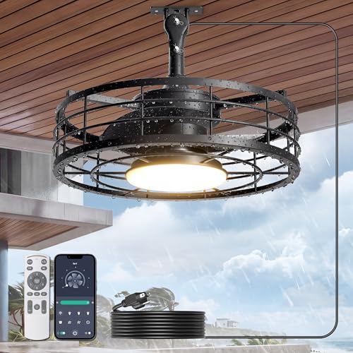 Black 16-inch Outdoor Ceiling Fan with Light & Plug-in Cord for Gazebos