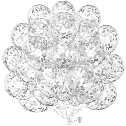 Party Balloons 12inch 50 Pcs Latex Confetti Balloons Birthday Balloons Party Decoration Wedding Baby Shower Christmas Party-Confetti Silver