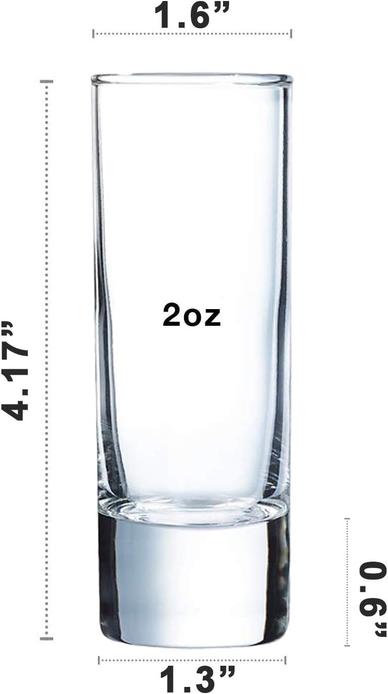 LEMONSODA Clear Shot Glass Set- (2oz) Crystal Shot Glasses - Sake, Tequila, Whiskey, Vodka, Gin - Great for Tastings, Gifts, Parties, Unique Pieces (Tall, Set of 12)