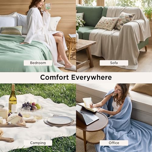 Oversized King Cotton Blanket with Herringbone Weave - Linen Beige, Bedsure