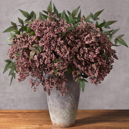 Artificial Berry Stems - Dusty Plum, 43 Inch Faux Nandina Fall Decor, 3 Pack