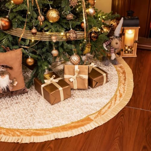 Valery Madelyn 48 Inch White Gold Christmas Tree Skirt - Elegant Holiday Decor