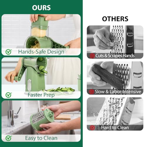 SUSTEAS Rotary Cheese Grater - Large Vegetable Food Shredder - Green