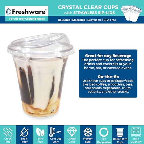 Freshware 12 oz Clear Disposable Plastic Cups with Strawless Sip