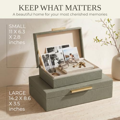 Sage Decorative Storage Boxes with Lids Set of 2 - PU Leather Organizer Bins