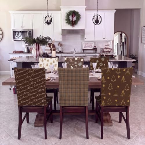 Moukeren Vintage Print Christmas Chair Covers 6pcs Brown Holiday Seat Slipcovers