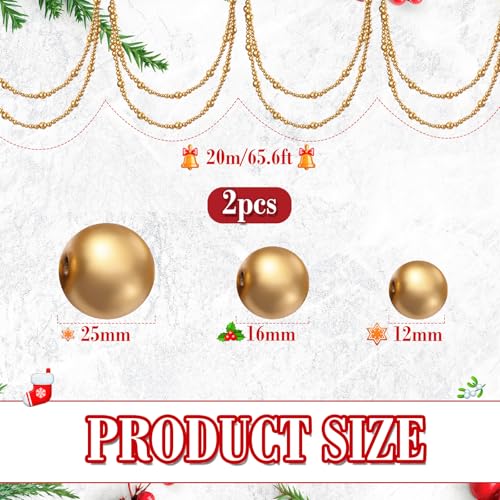 2 Pcs Gold Christmas Wood Bead Garland, 131 ft Total Length