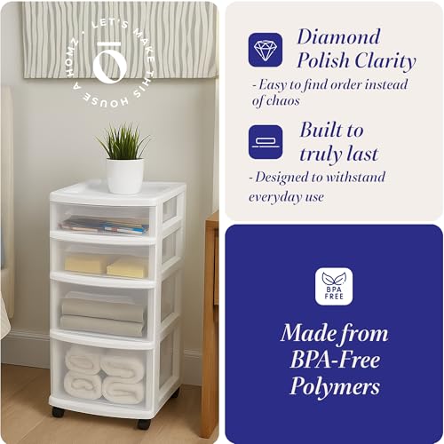 HOMZ 4-Tier Storage Cart with Removable Wheels - White, 2 Pack