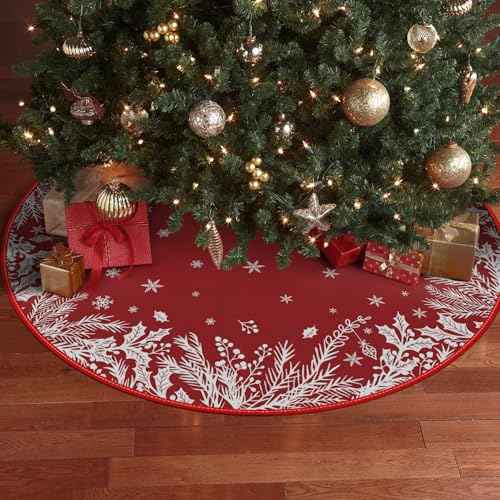 AVOIN colorlife Christmas Tree Skirt 36 Inch, Christmas Plants Snowflake Winter Holiday Tree Mat Decoration