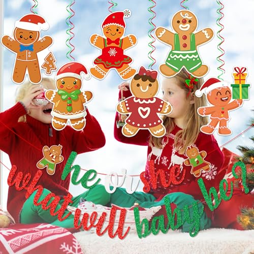 Gingerbread Gender Reveal Banner for Baby Shower Christmas Party Decorations