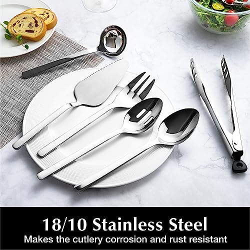 KINGSTONE 8-Piece Large Silver Serving Utensils Set - 18/10 Stainless Steel