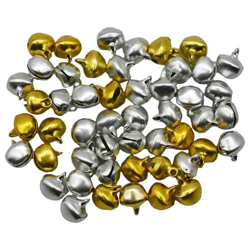 300Pcs 1/4inch Mini Jingle Bells 8mm Tiny Craft Bells Small Metal Bells Bulk for DIY Bracelet Anklets Necklace Knitting Jewelry Making (Silver, Gold)